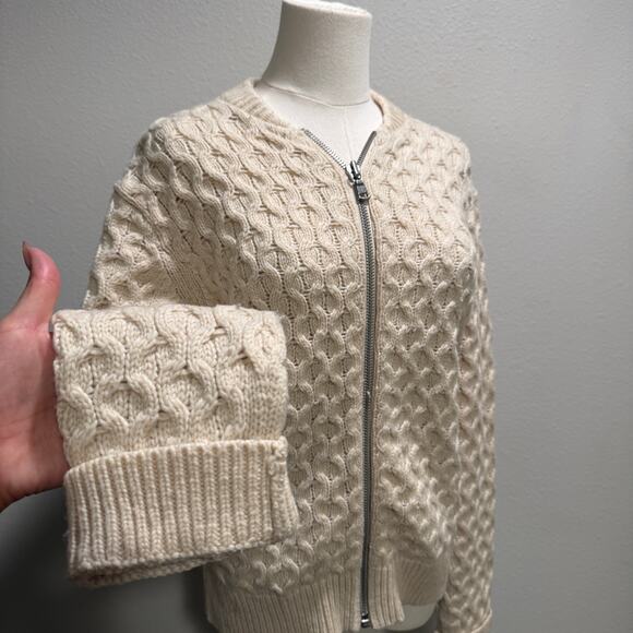 Gap Wool Blend Chunky Cable Knit Zip Sweater Women Small Tall Cream Cozy Winter - Picture 4 of 8